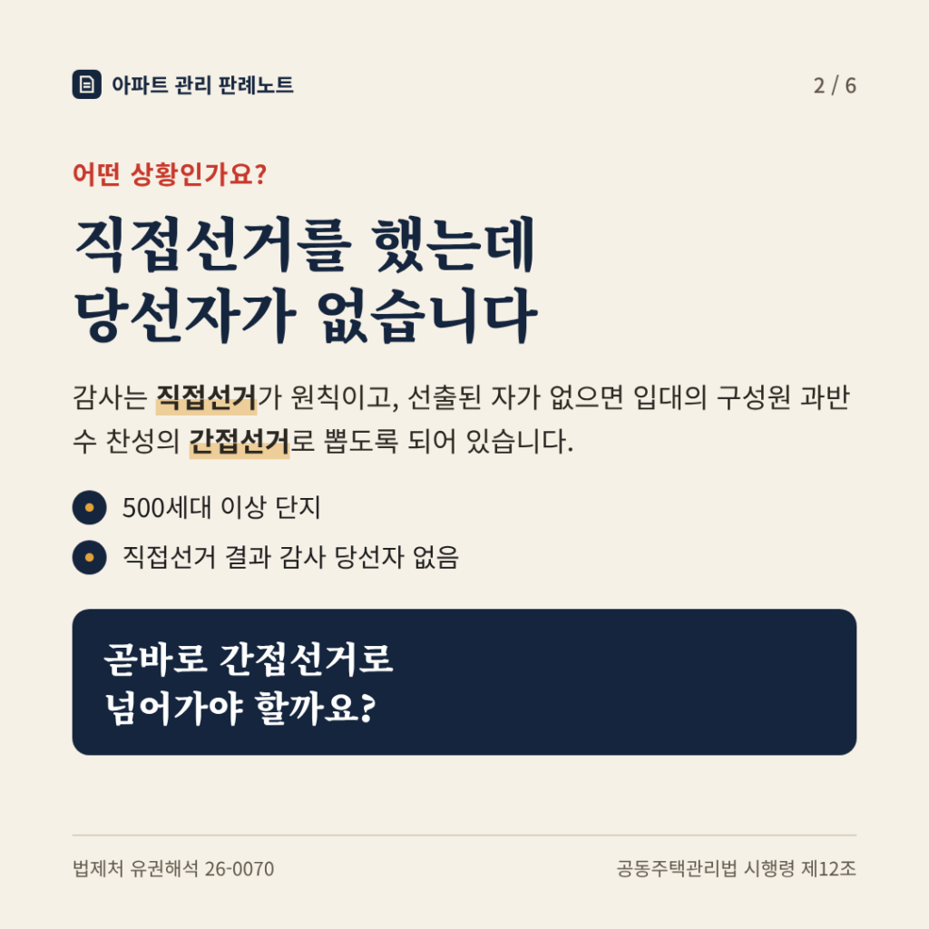 상황: 직접선거를 했는데 당선자가 없습니다