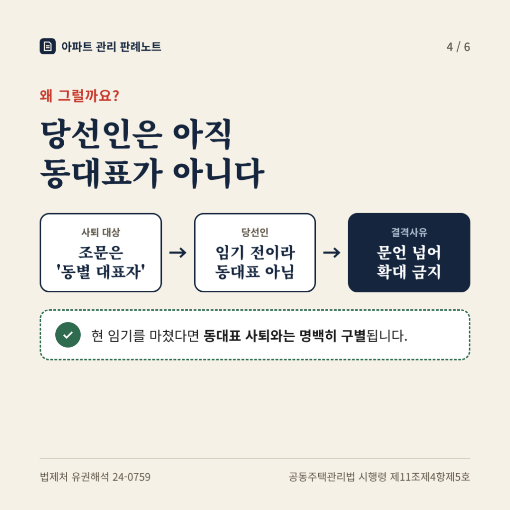 이유: 당선인은 아직 동대표가 아니다