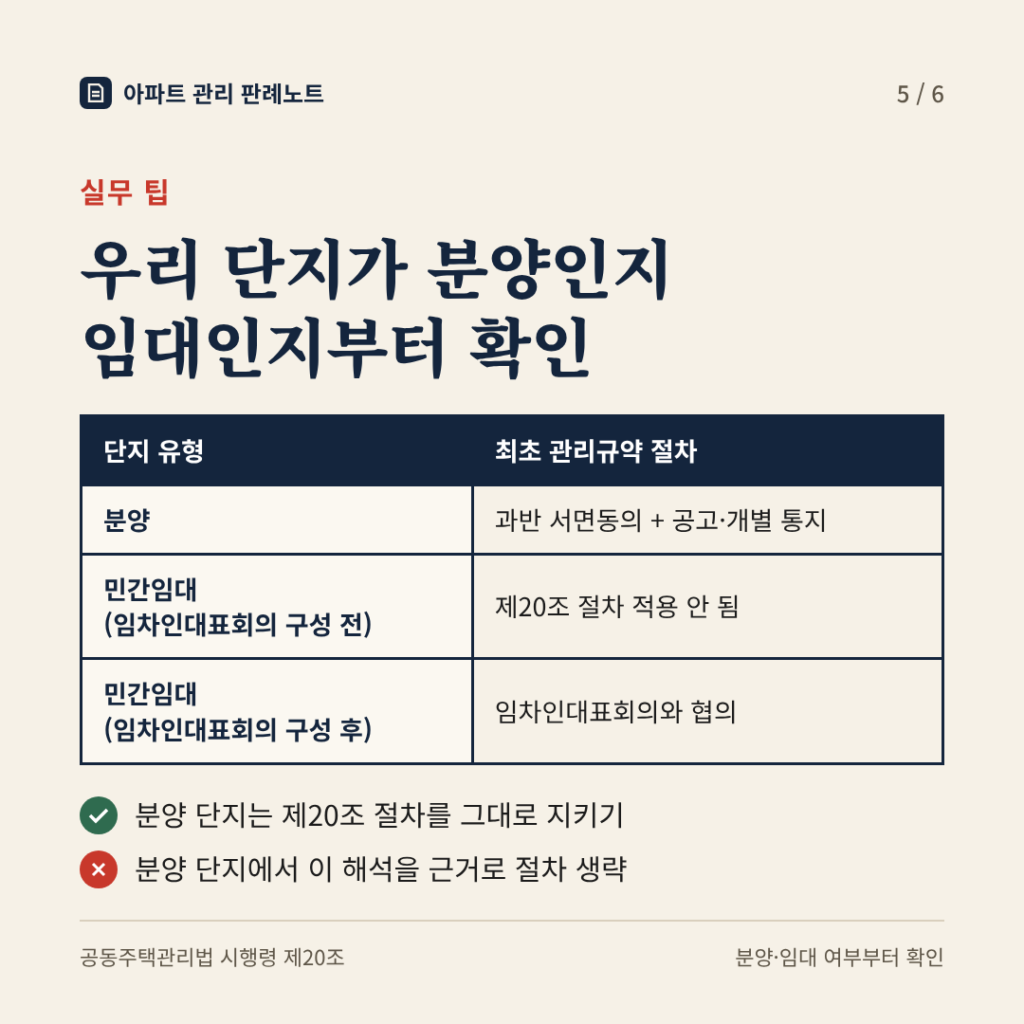 실무 팁: 우리 단지가 분양인지 임대인지부터 확인