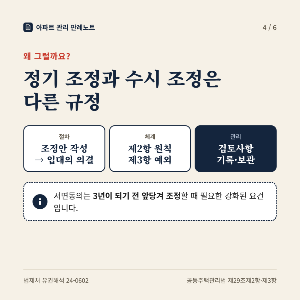 이유: 정기 조정과 수시 조정은 다른 규정